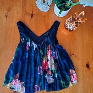 TopShop crop top v neck floral navy flowy pleats 0